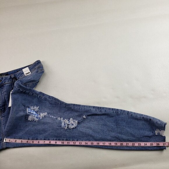 Judy Blue Gingham Distressed Jean Womens 15/32 Blue Raw Hem High Rise Skinny NEW - Picture 11 of 13